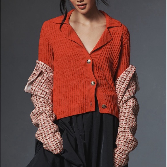 RED POLO CARDIGAN SWEATER. SIZE LARGE - Picture 6 of 6